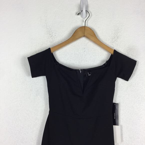 NWT Lulus Lynne Black Off-the-Shoulder Stretch Crepe Maxi Dress Gown XS - Picture 4 of 13
